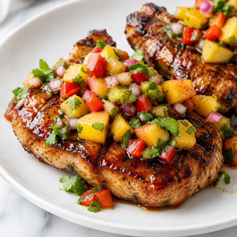 Glazed Pork Chops with Peach Salsa — serving inspiration