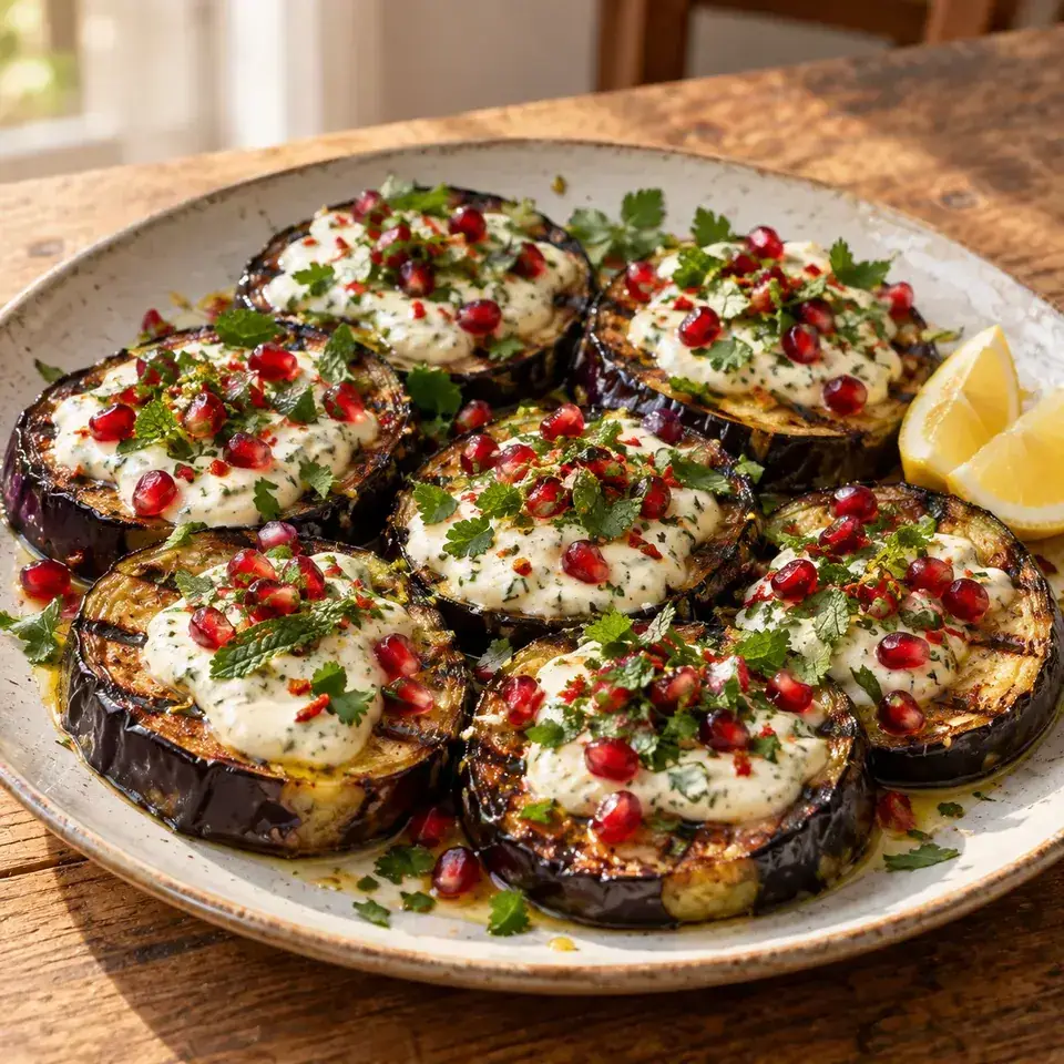 Grilled Eggplant with Yoghurt Sauce — serving inspiration