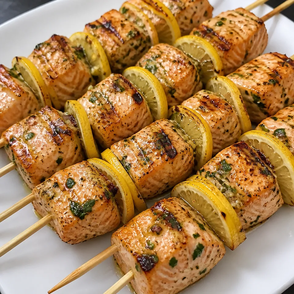 Grilled Salmon Skewers with Garlic and Dijon — serving inspiration