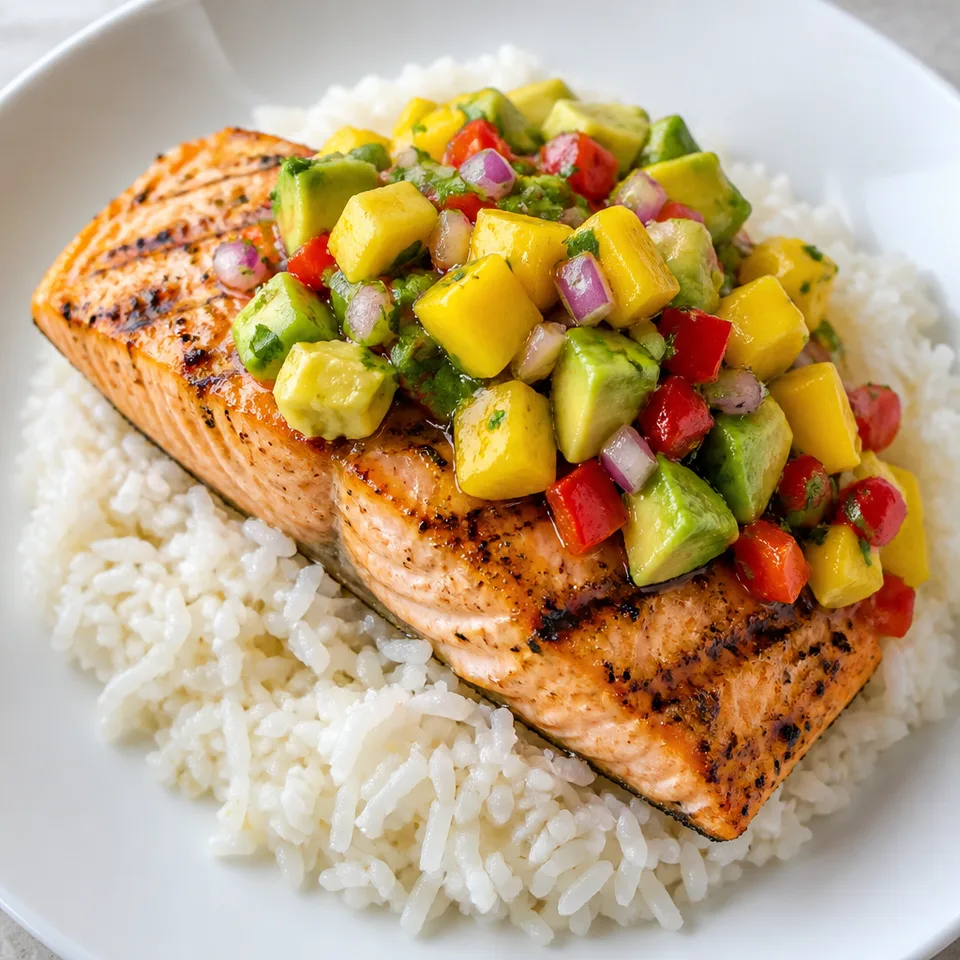 Grilled Salmon with Mango Salsa and Coconut Rice — serving inspiration