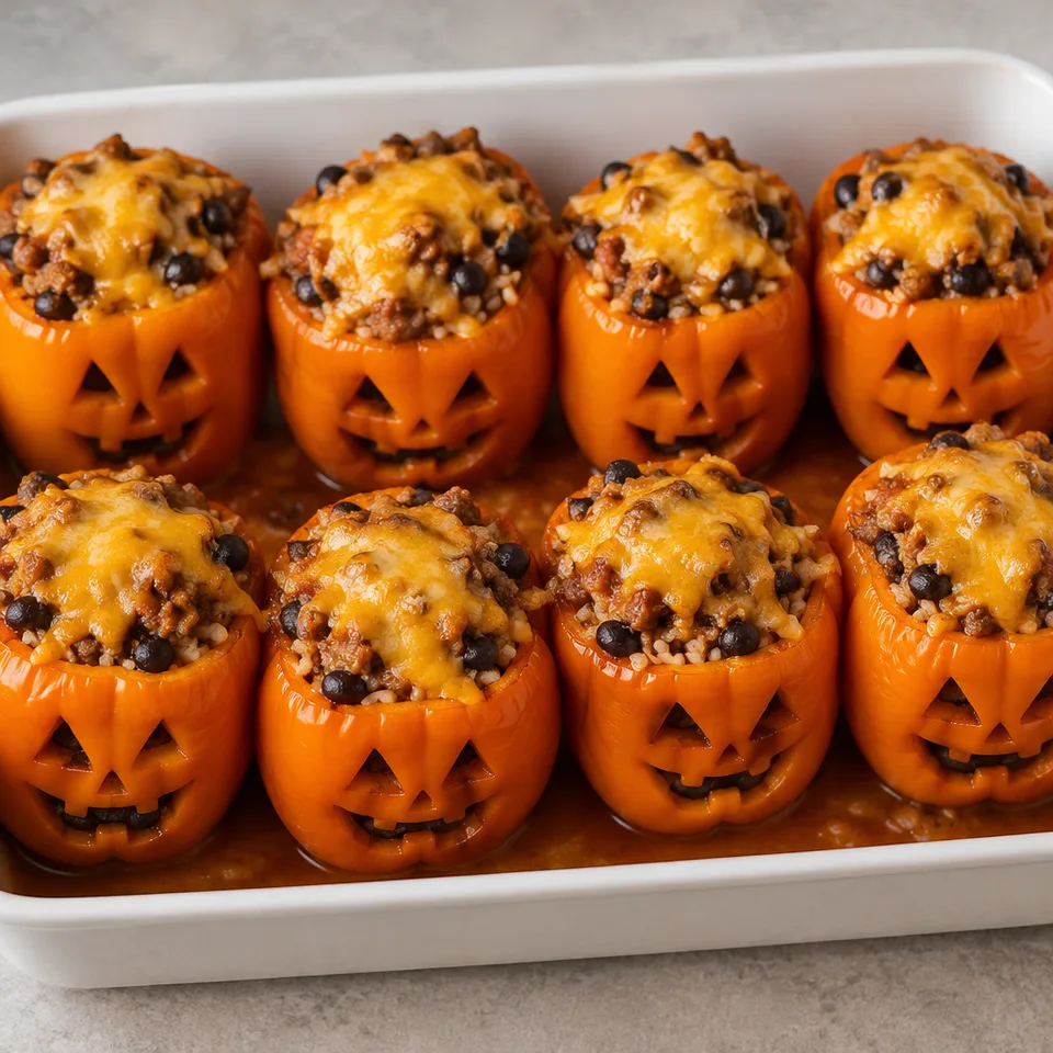 Halloween Stuffed Peppers (Jack-O-Lantern) — serving inspiration