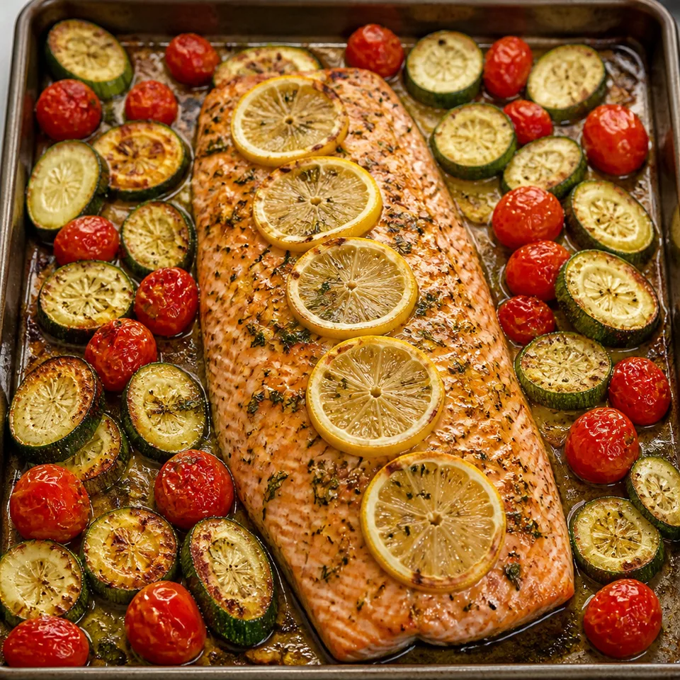 Honey Garlic Salmon and Veggies Sheet Pan Dinner — serving inspiration