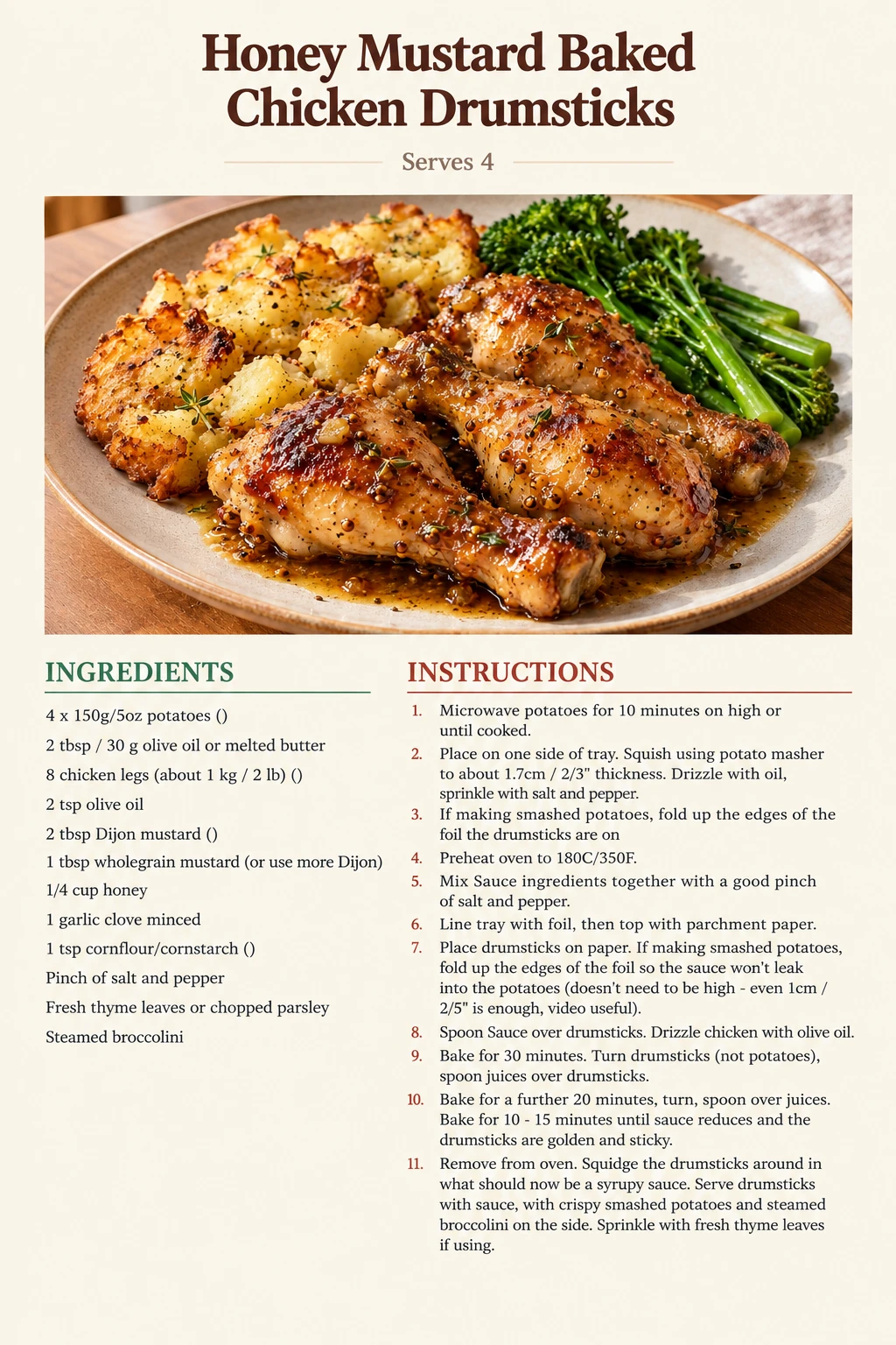 Saved Honey Mustard Baked Chicken Drumsticks recipe card; accessible ingredients and instructions are listed above.