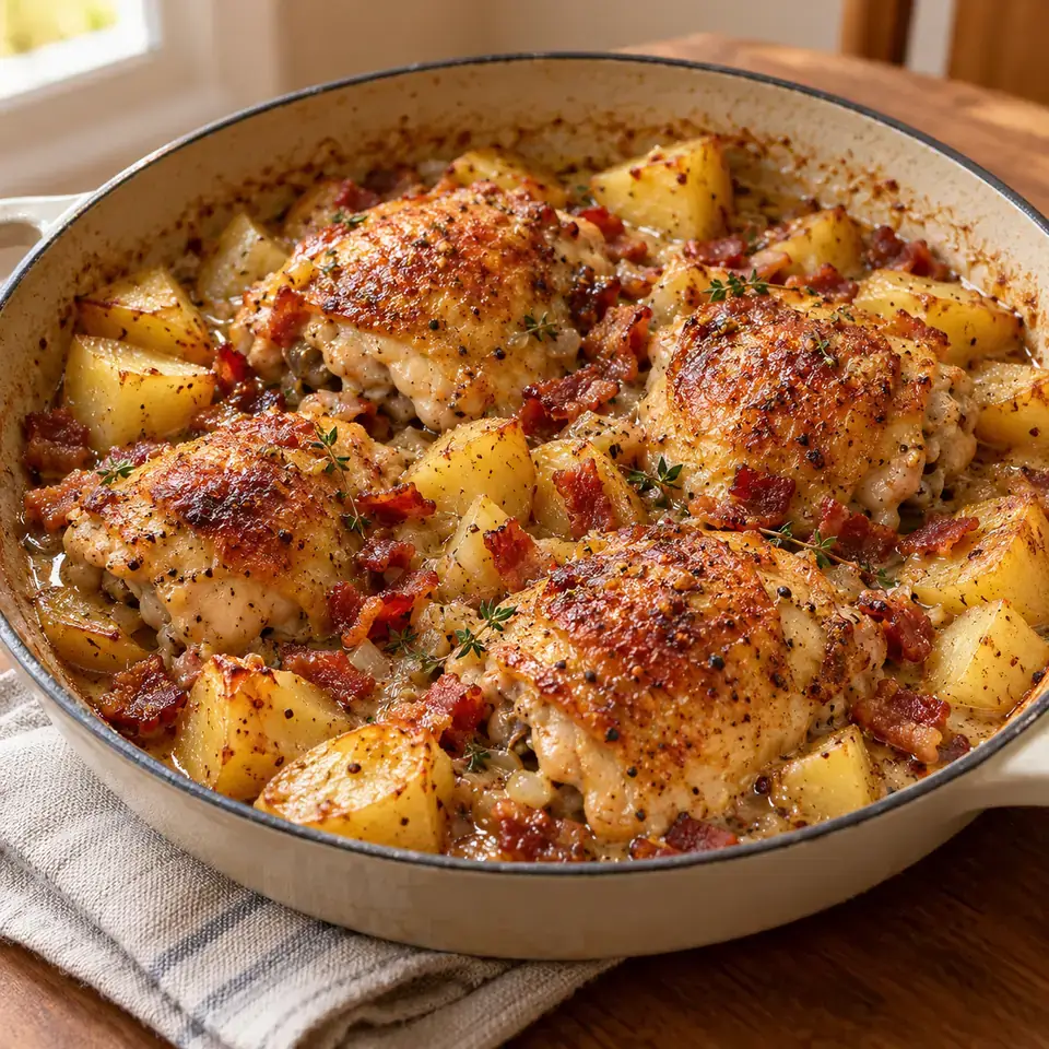 Honey Mustard Baked Chicken with Potatoes & Bacon — serving inspiration