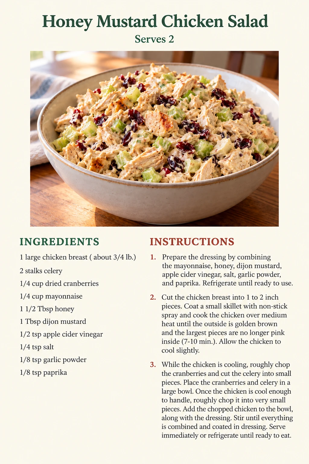 Saved Honey Mustard Chicken Salad recipe card; accessible ingredients and instructions are listed above.