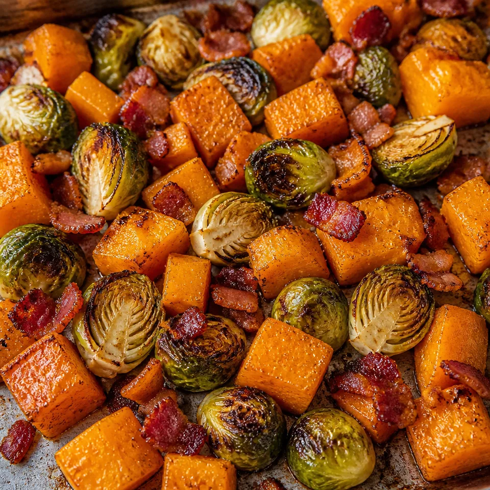 Honey Roasted Butternut Squash & Brussels Sprouts With Bacon — serving inspiration