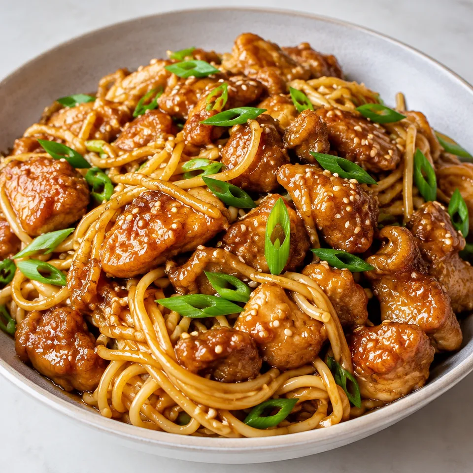 Honey Sesame Chicken with Noodles Recipe — serving inspiration