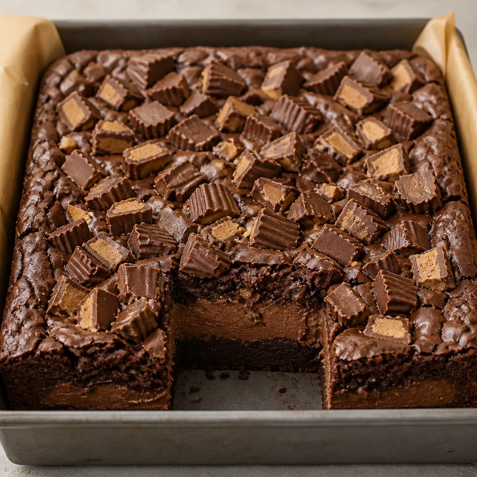 Hot Fudge Peanut Butter Cup Cheesecake Brownies — serving inspiration