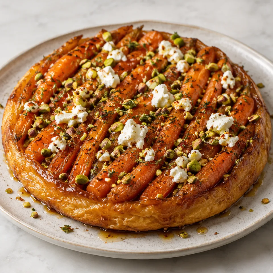 Hot honey carrot tart tatin with goat's cheese — serving inspiration