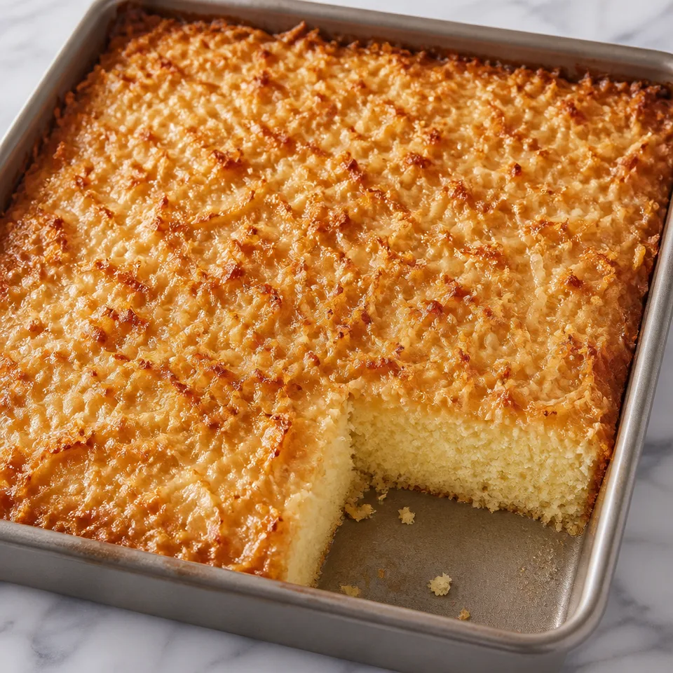 Hot Milk Cake with Broiled Coconut Frosting + VIDEO (Lazy Daisy Cake) — serving inspiration
