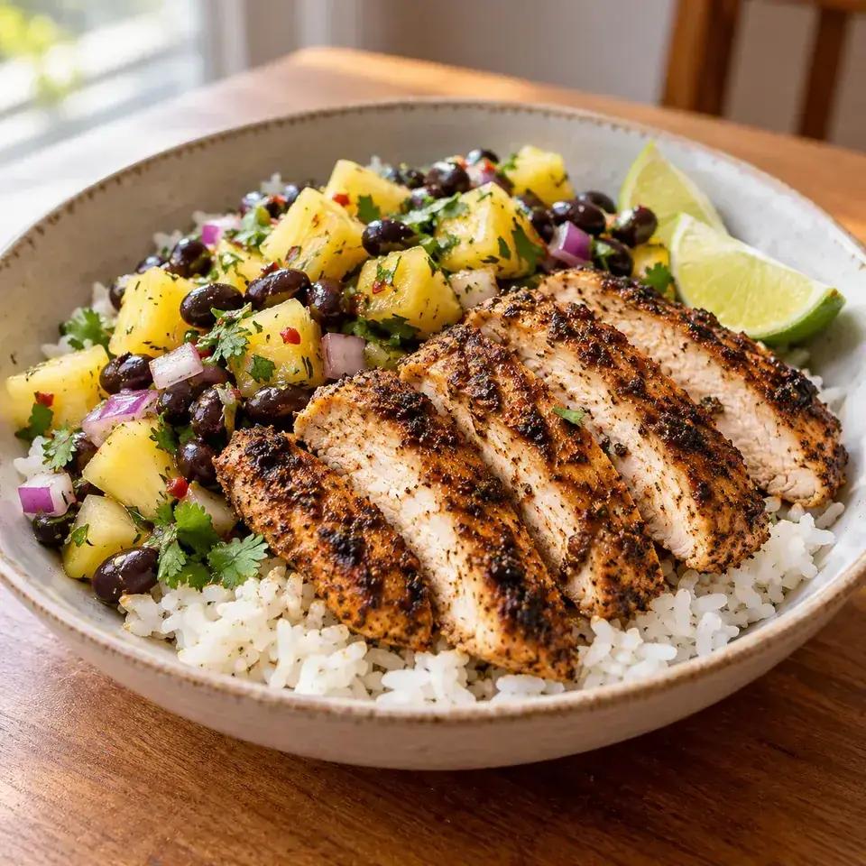Jerk Chicken with Pineapple Black Bean Salsa — serving inspiration