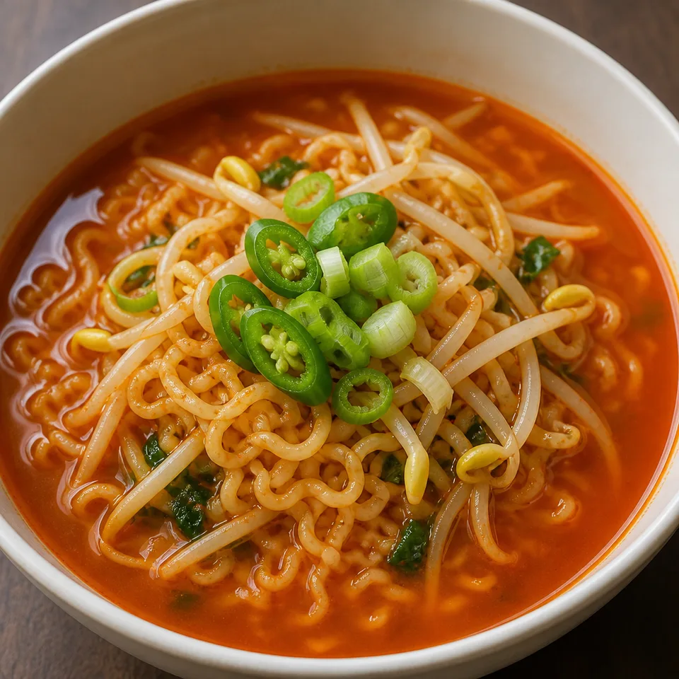 Korean Spicy Shin Noodles with Bean Sprouts — serving inspiration