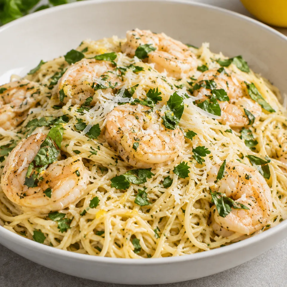 Lemon-Parmesan Angel Hair Pasta with Shrimp — serving inspiration