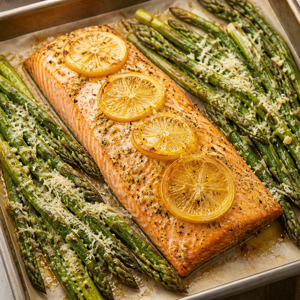 Lemon Pepper Salmon {with optional Garlic Parmesan Asparagus} — serving inspiration