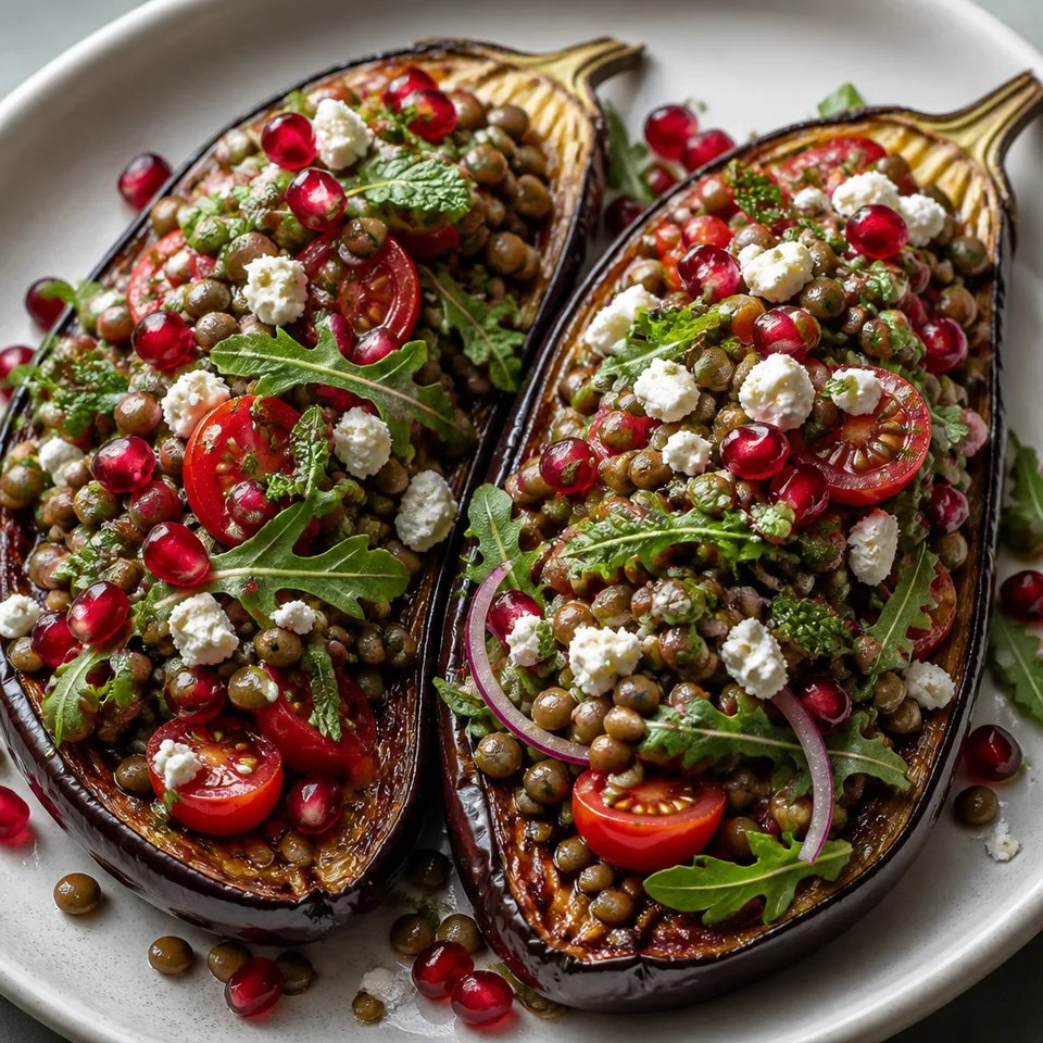 Lentil Salad with Roasted Eggplant and Pomegranate Dressing — serving inspiration