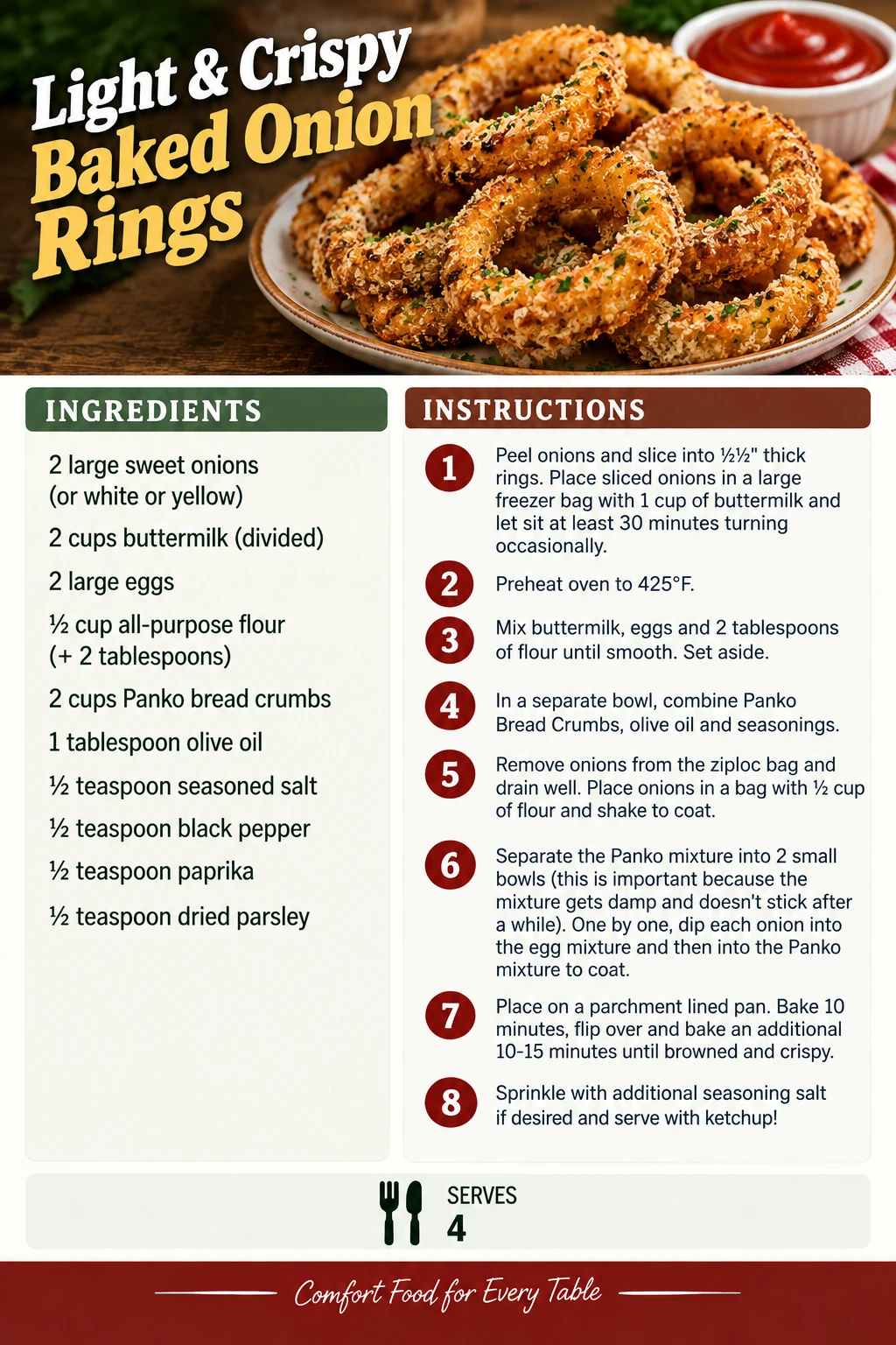 Saved Light & Crispy Baked Onion Rings recipe card; accessible ingredients and instructions are listed above.