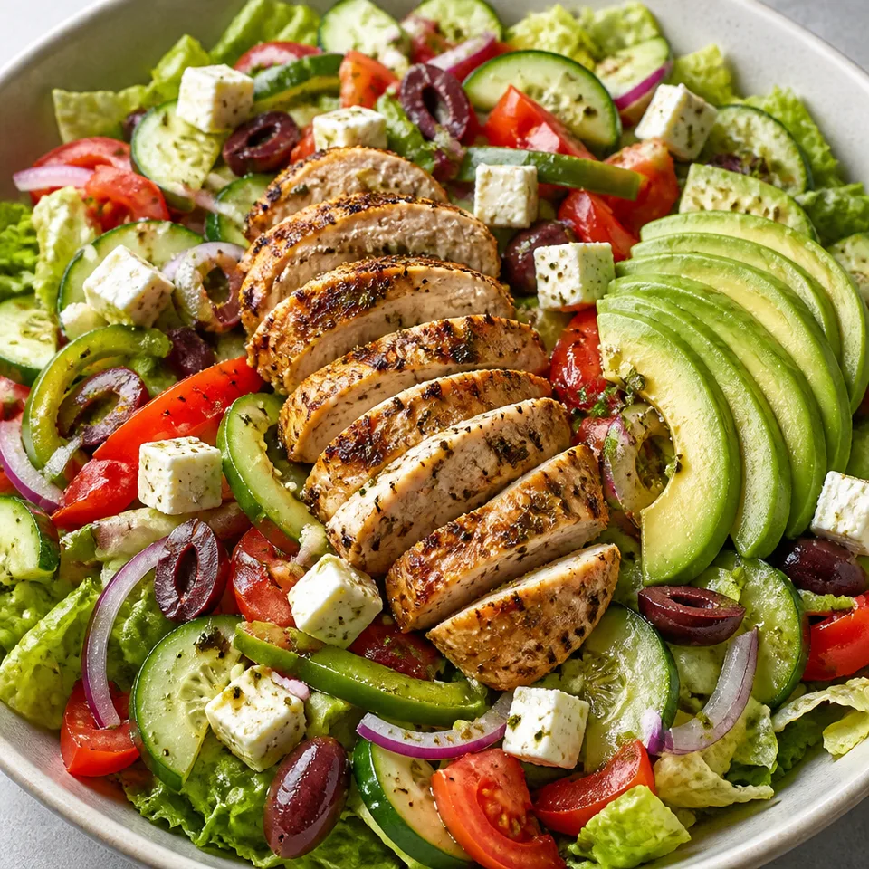 Loaded Greek Chicken Avocado Salad — serving inspiration