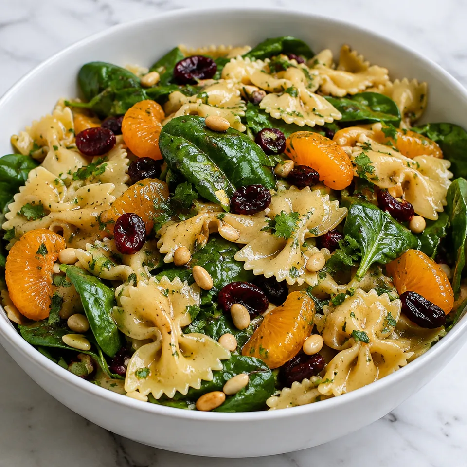 Mandarin Pasta Spinach Salad with Teriyaki Dressing — serving inspiration