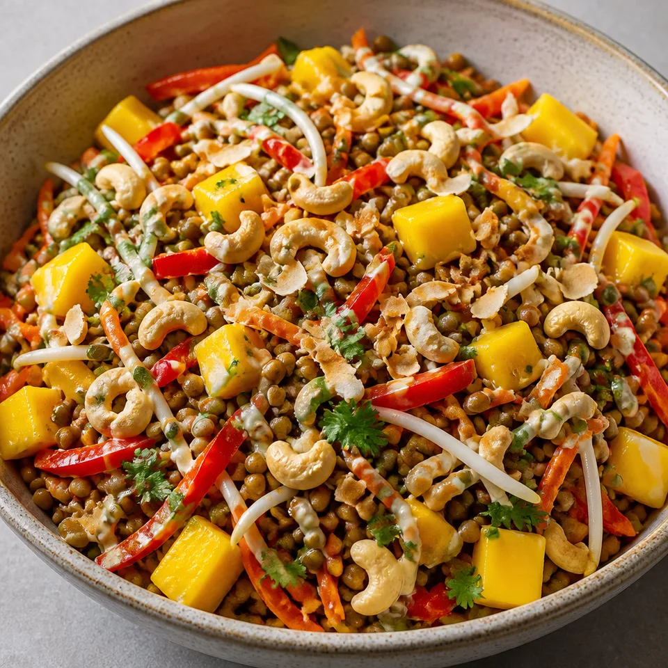 Mango Cashew Lentil Salad with Coconut Lime Dressing — serving inspiration