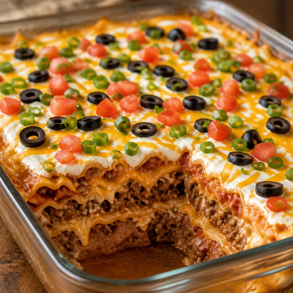 Mexican Lasagna with Noodles — serving inspiration