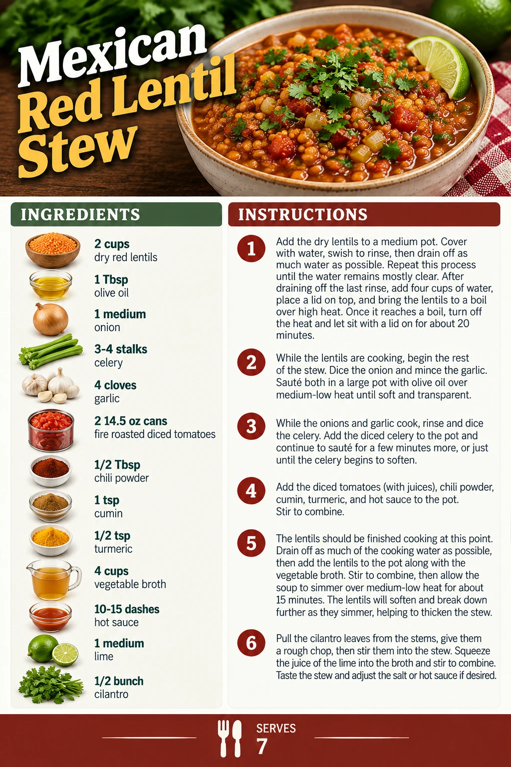 Saved Mexican Red Lentil Stew recipe card; accessible ingredients and instructions are listed above.