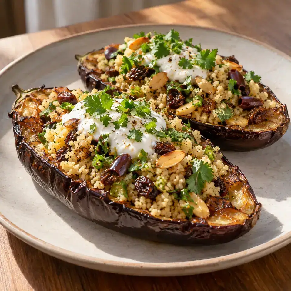 Middle Eastern Roasted Eggplant with Couscous — serving inspiration