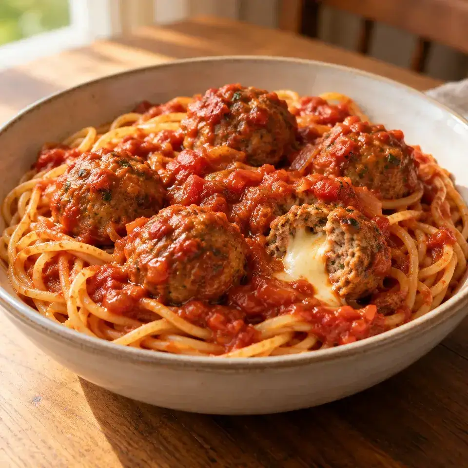 Mozzarella Stuffed Meatballs in Homemade Tomato Sauce — serving inspiration