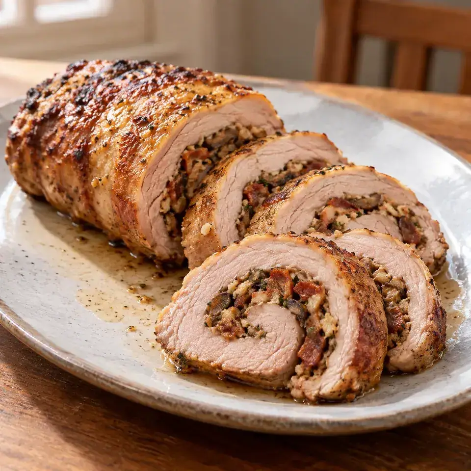 Mushroom Bacon Stuffed Pork Tenderloin — serving inspiration