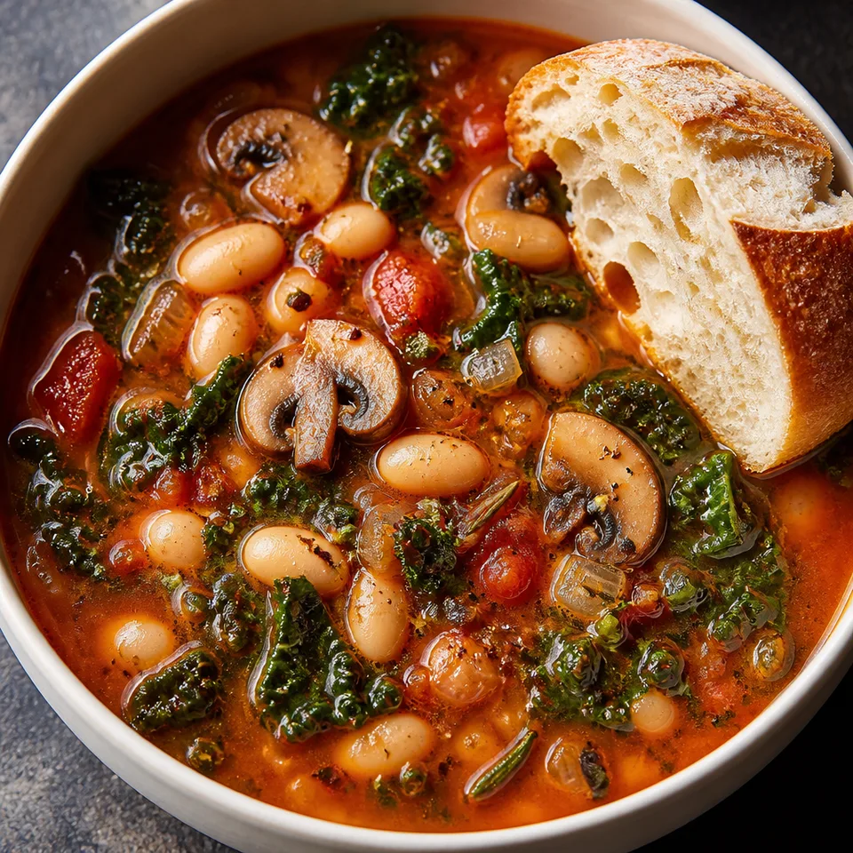 Mushroom, Kale and White Bean Soup — serving inspiration
