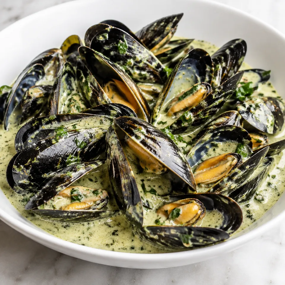 Mussels in Basil Cream Sauce — serving inspiration