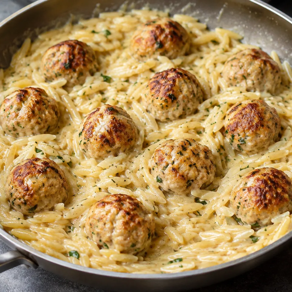 One Pan Chicken Meatballs with Orzo — serving inspiration