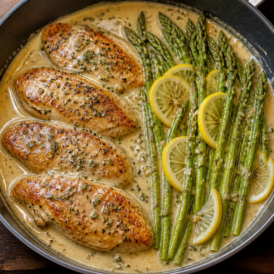 One Pan Creamy Lemon Chicken and Asparagus — serving inspiration