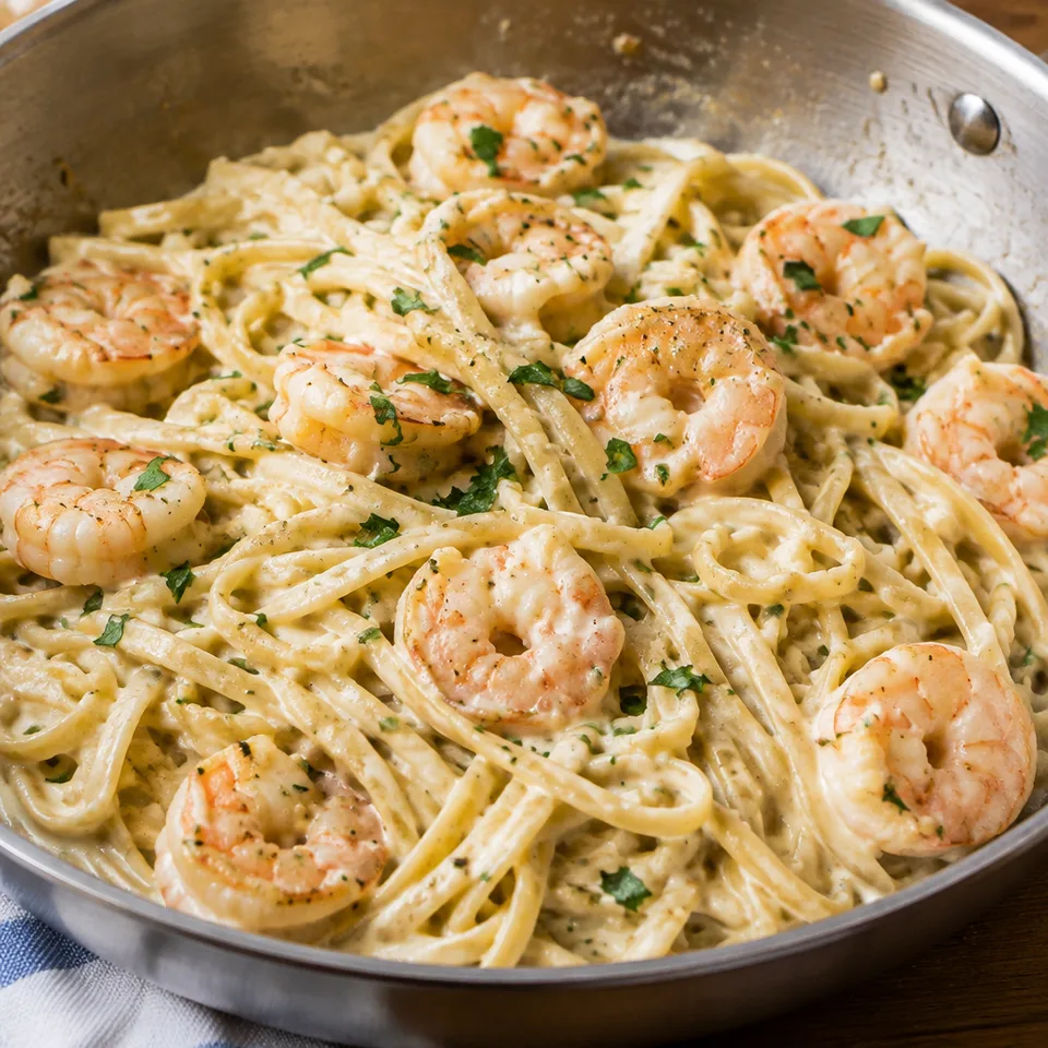 One Pan Creamy Parmesan Shrimp Linguine — serving inspiration