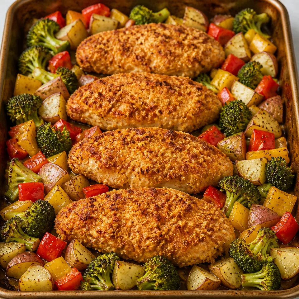 One Pan Crispy Parmesan Paprika Chicken with Vegetables — serving inspiration