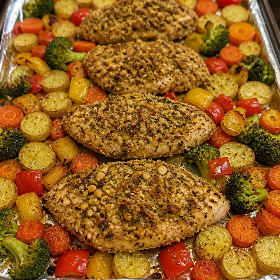 One Pan Crispy Walnut Herb Chicken and Vegetables — serving inspiration