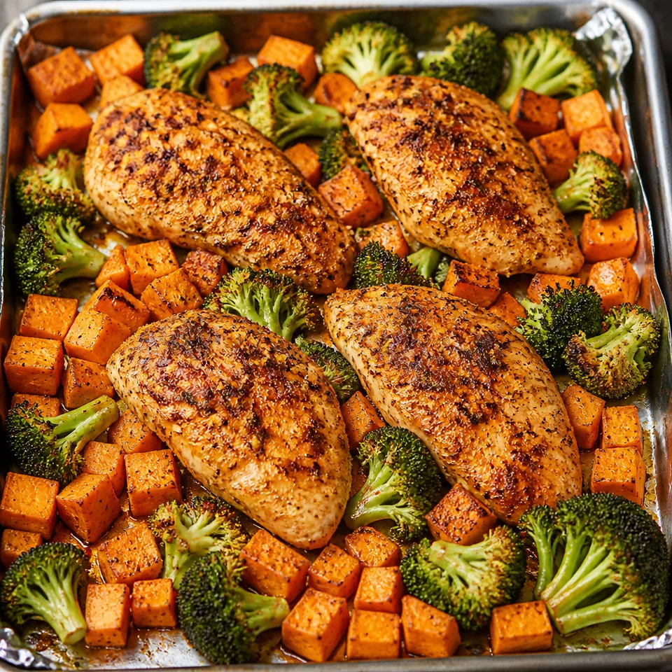 One-Pan Roasted Chicken, Broccoli & Sweet Potatoes + Meal Prep — serving inspiration