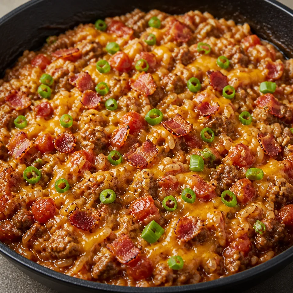 One Pot BBQ Bacon Cheeseburger Rice — serving inspiration