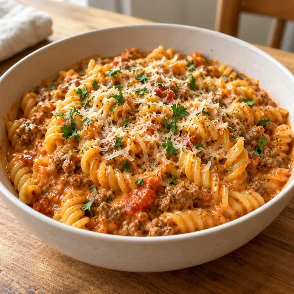 One pot creamy tomato beef pasta — serving inspiration