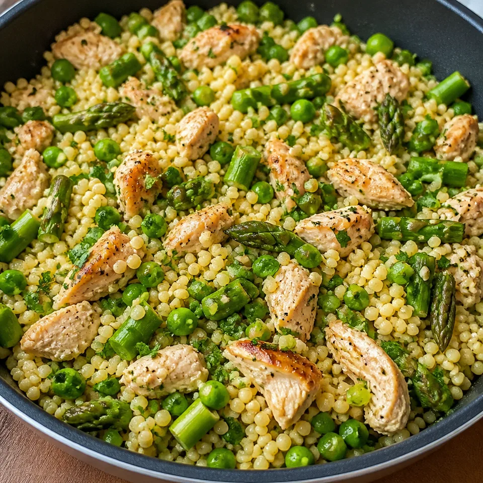 {One Pot} Spring Vegetable Couscous with Chicken — serving inspiration