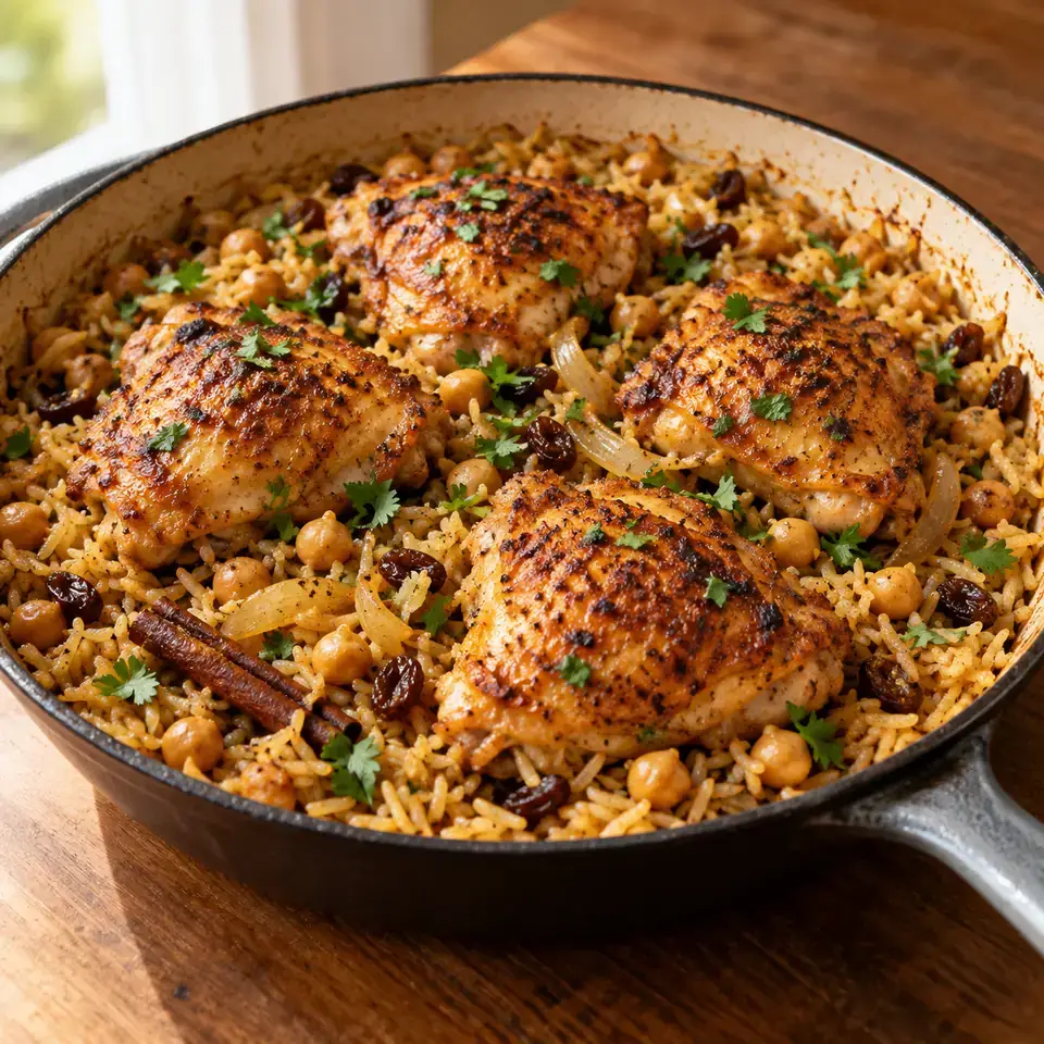 One Skillet Oven Baked Chicken Shawarma and Rice Pilaf — serving inspiration