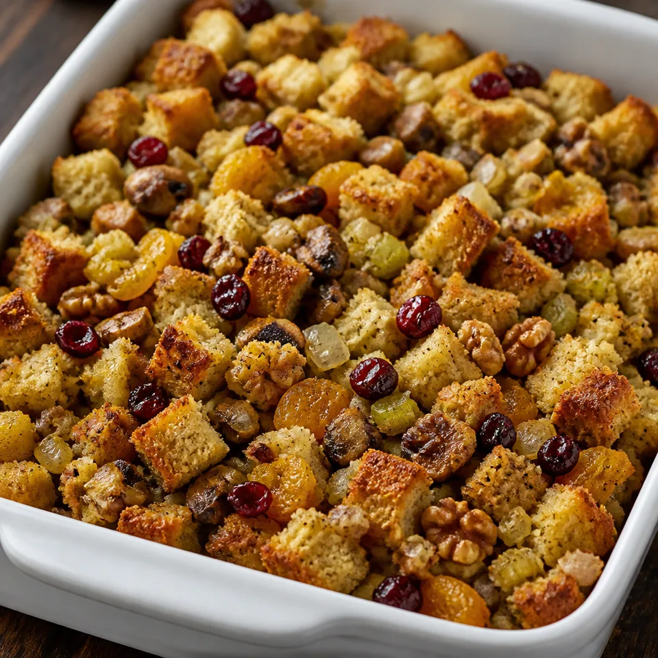 Our Favorite Bread Stuffing with Mushrooms, Walnuts, & Apricots — serving inspiration