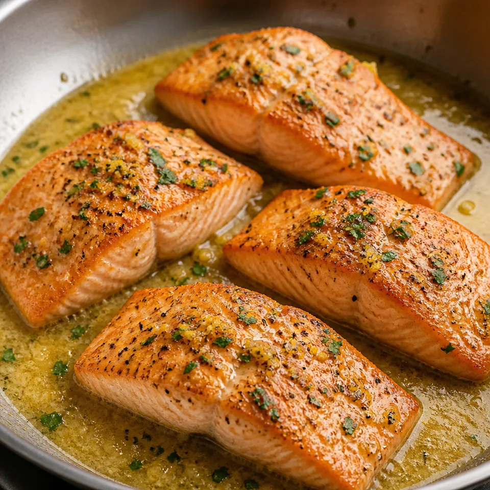 Pan Seared Salmon with Lemon Butter Sauce (VIDEO) — serving inspiration