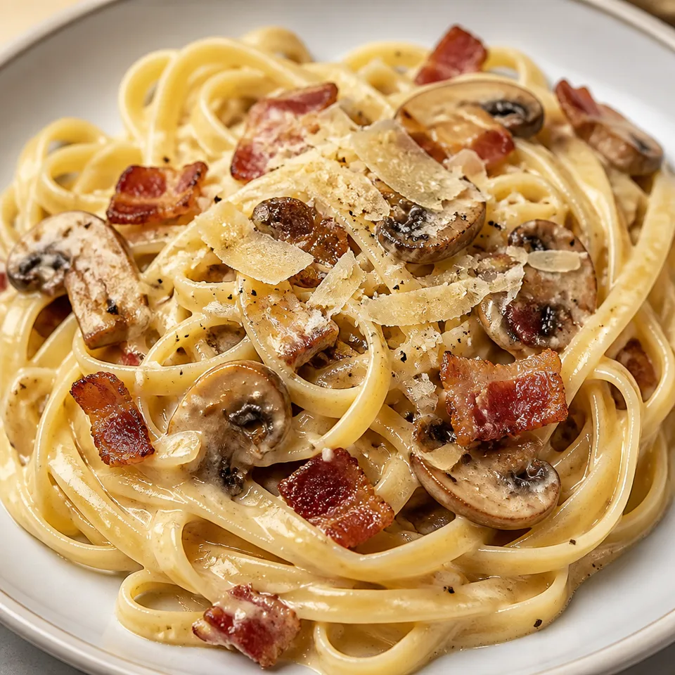 Parmesan Bacon Mushroom Fettuccine — serving inspiration