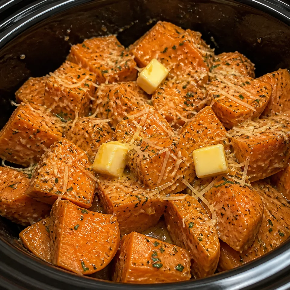 Parmesan Crock Pot Sweet Potatoes — serving inspiration