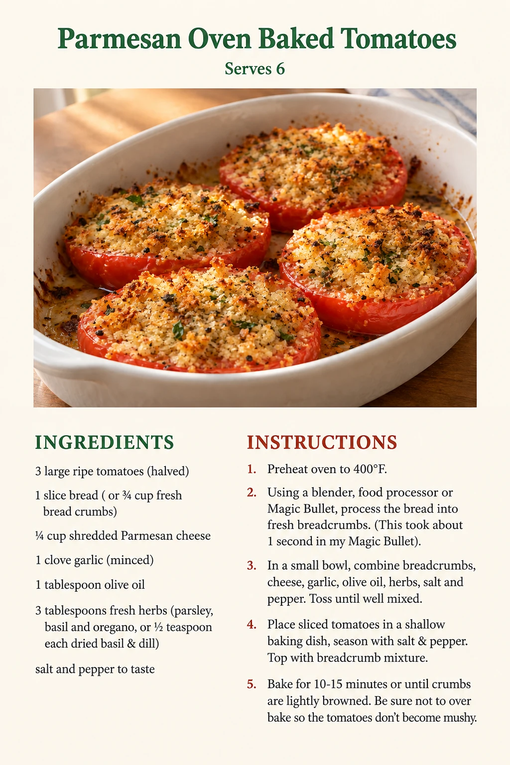 Saved Parmesan Oven Baked Tomatoes recipe card; accessible ingredients and instructions are listed above.