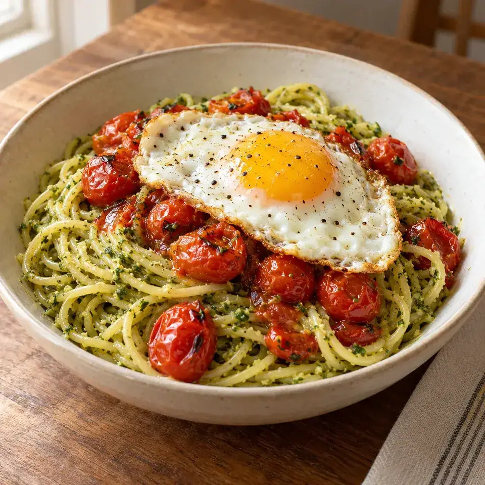 Parsley Pesto Pasta with Blistered Tomatoes — serving inspiration