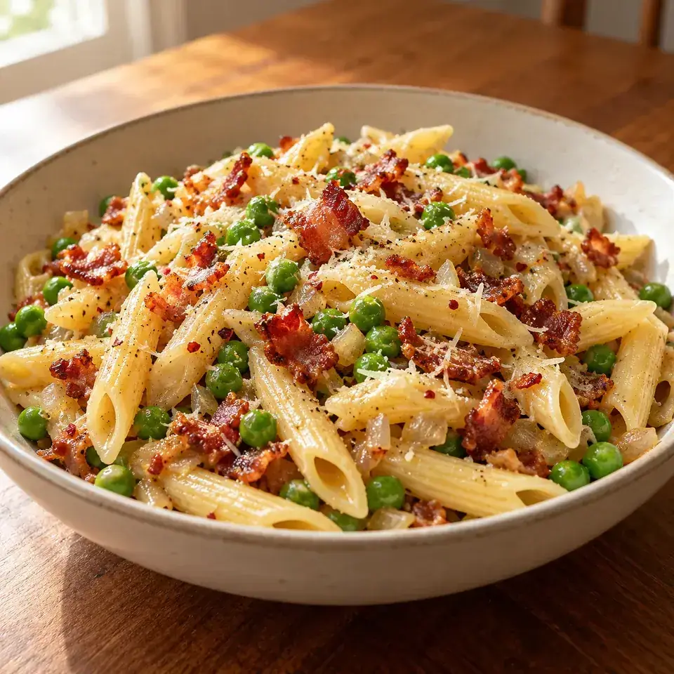 Pasta with Bacon and Peas — serving inspiration