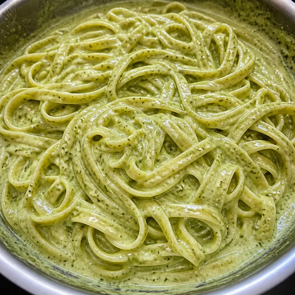 Pasta with basil cream sauce — serving inspiration