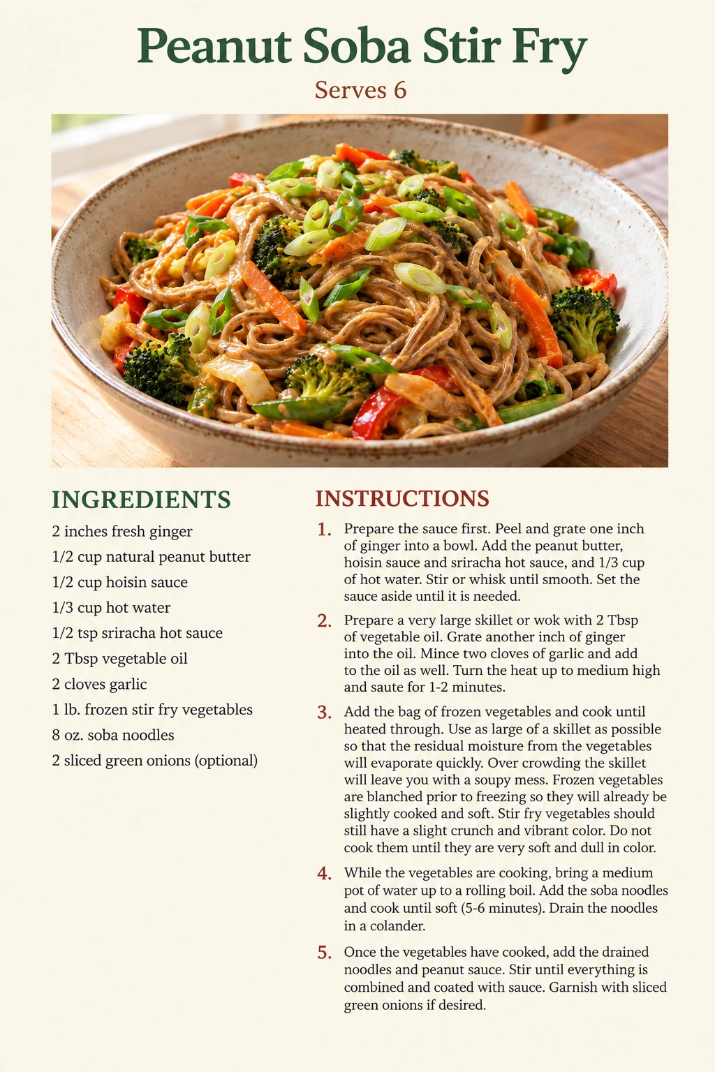 Saved Peanut Soba Stir Fry recipe card; accessible ingredients and instructions are listed above.