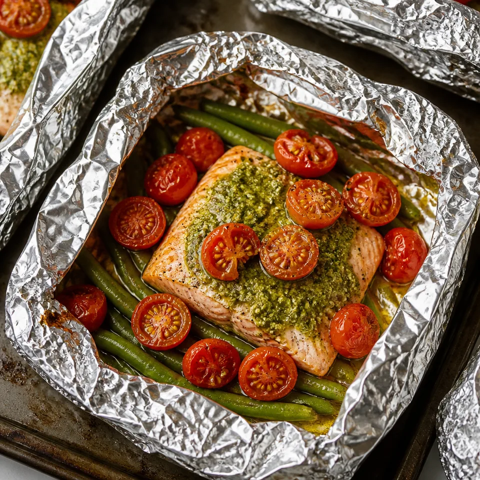 Pesto Salmon and Italian Veggies in Foil — serving inspiration